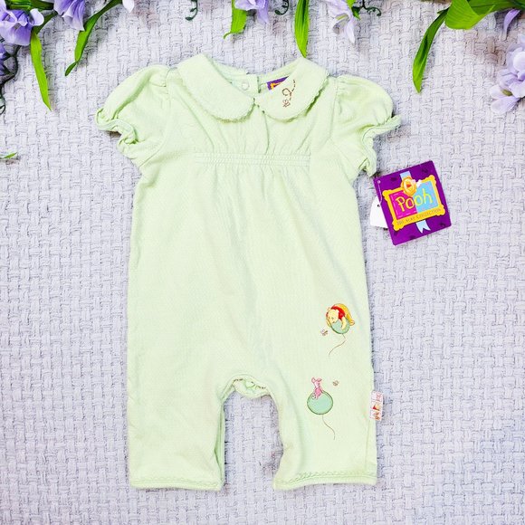 Pooh 100 Acre Collection Other - Disney Winnie the Pooh Baby Girl Green Summer Romper Layette New